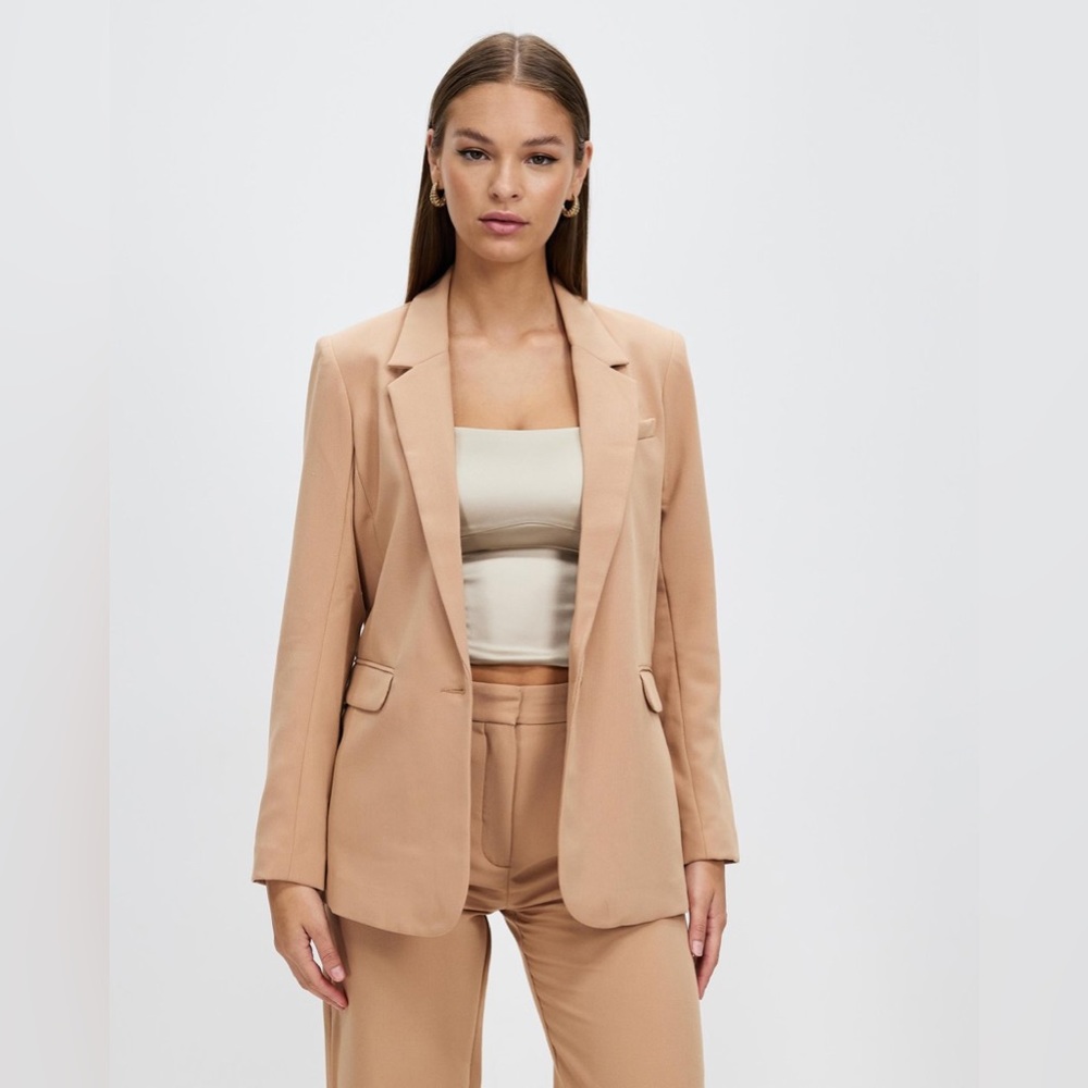 Abercrombie & Fitch Ladies Camel Linen-Blend Single-Breasted Blazer, Size S